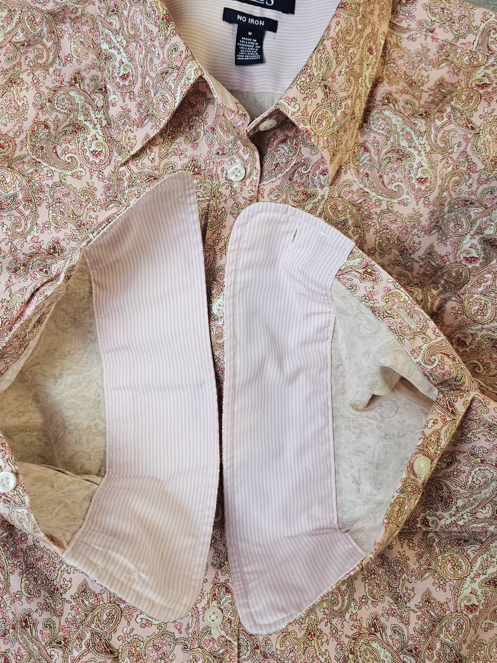 Chaps Women's No-Iron Button Down Shirt Pink Paisely Floral Cotton Blend Size M - Picture 12 of 12